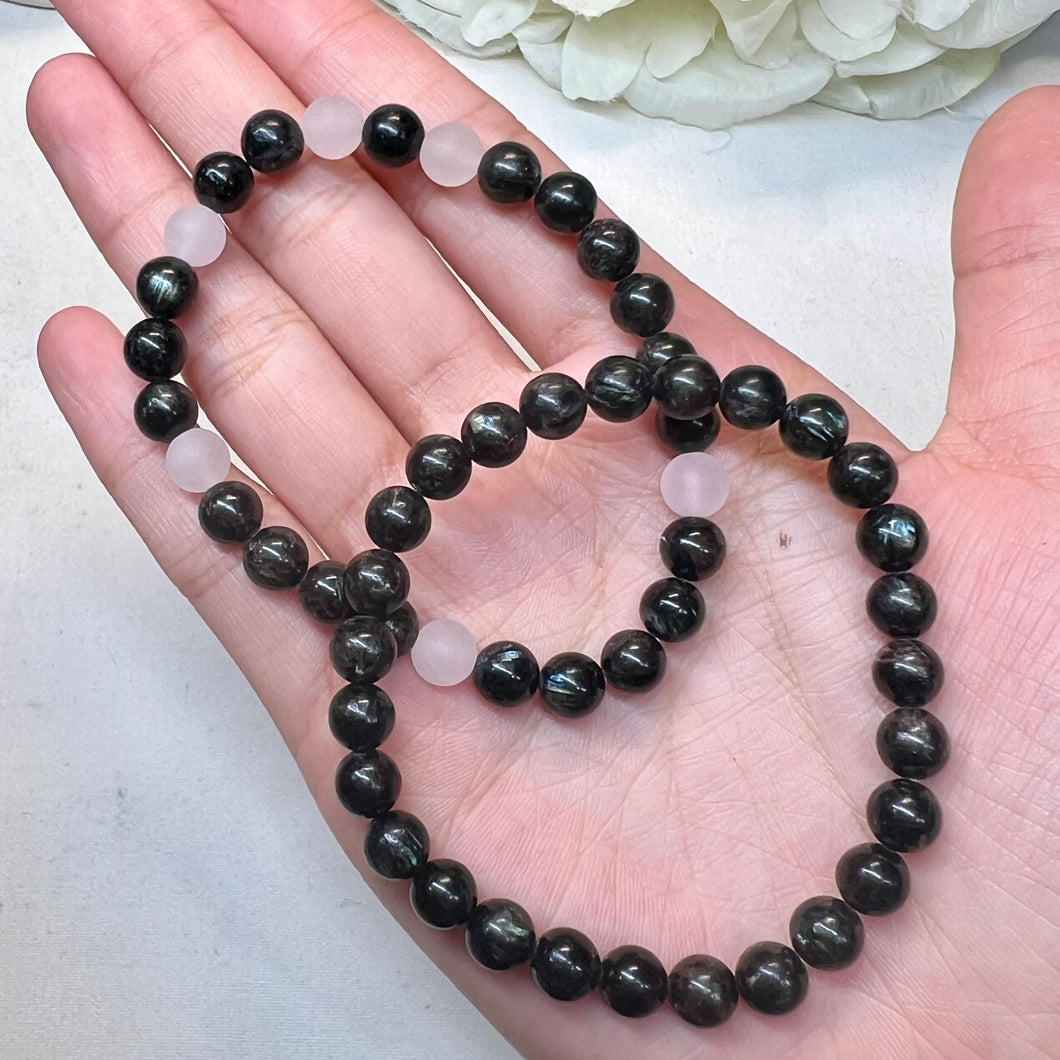 Arfvedsonite with Rose Quartz 6mm Bead
