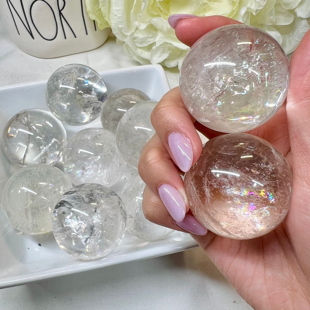 Clear Quartz with Rainbow Small Spheres