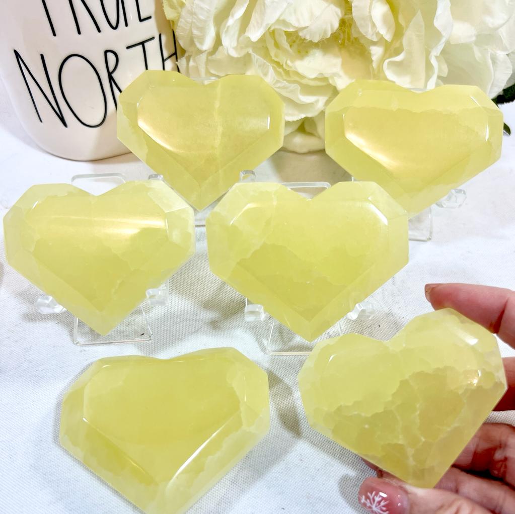 Lemon Calcite Faceted Heart