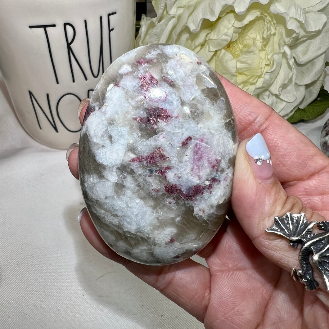 Rubellite with Smokey Quartz Palm Stone